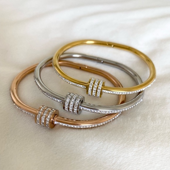 New Rose Gold and Diamond Bangle Stackable Bracelet - Picture 3 of 13